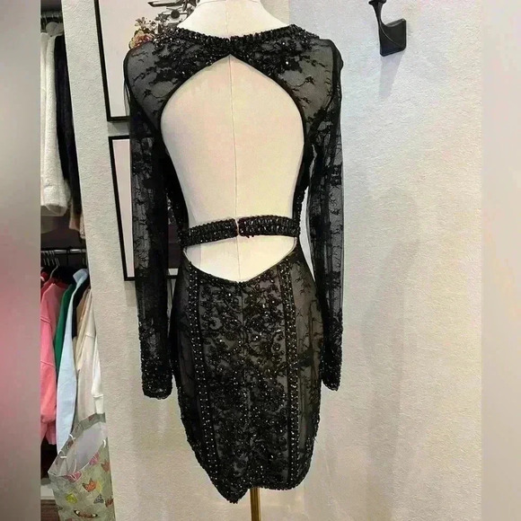 NWT RACHEL ALLAN SHORT BEADED BLACK DRESS STYLE 4508 SIZE 4 Org $498 - Picture 6 of 12